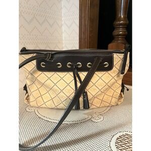 Dooney & Bourke Canvas Leather‎ Monogram Tote Shoulder Bag Beige Brown Everyday